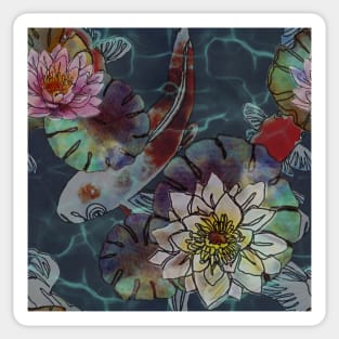 Lotus flowers Dark Blue Koi Fish Sticker